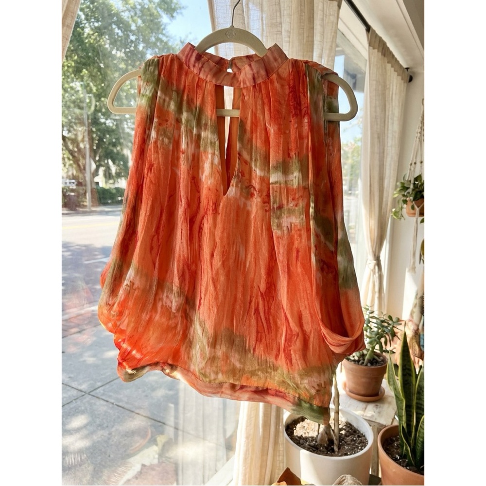 Vibrant Orange and Green Tie-Dye Blouse